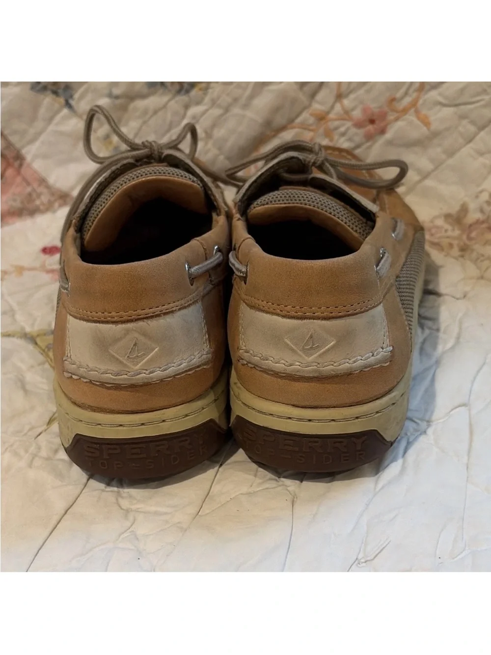 Sperry Top-Sider Men's Leather Mesh Boat Shoes Lace-Up Brown Beige 12 M